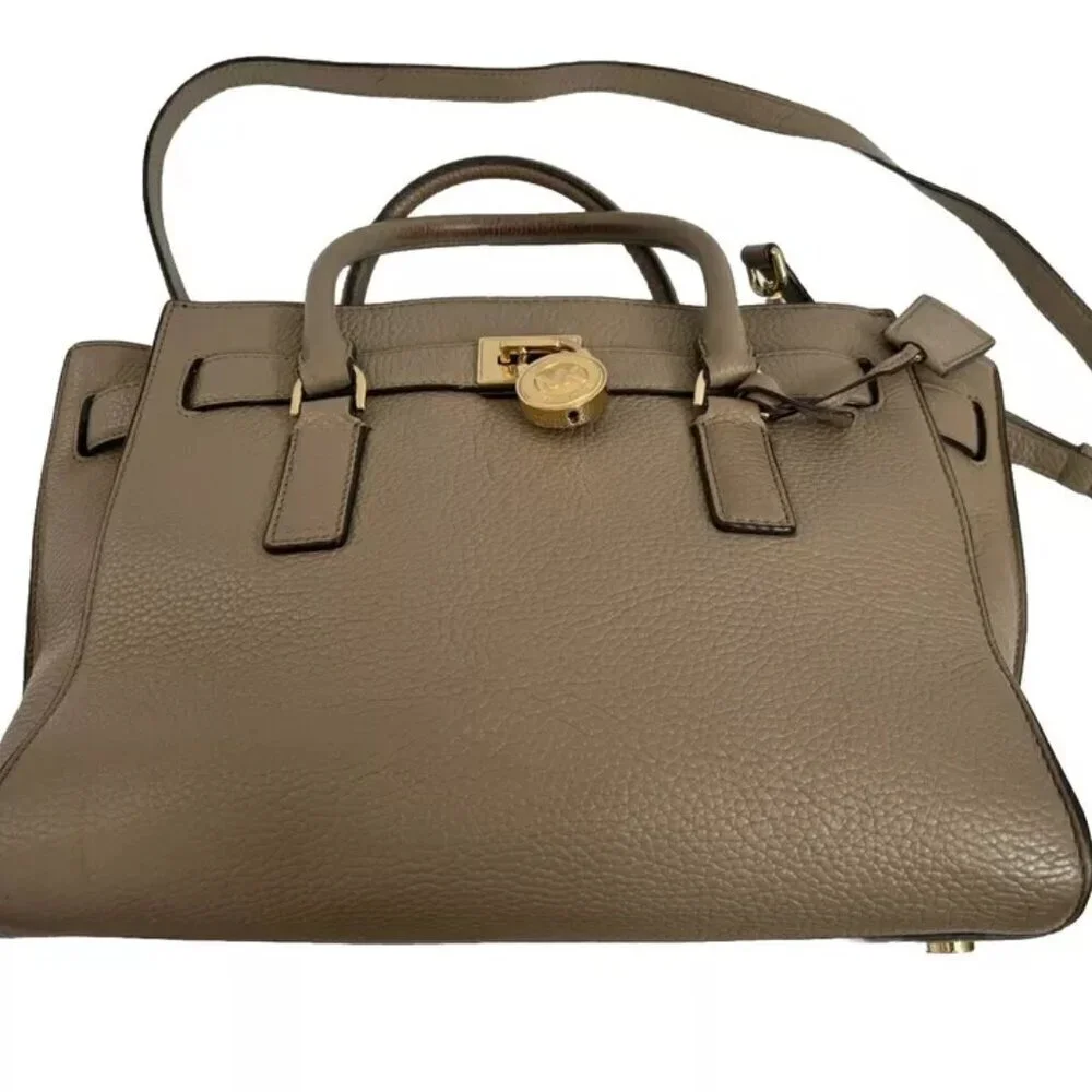 Michael Kors Handbag Tote Taupe Satchel Leather Tote ShoulderBag Purse Crossbody